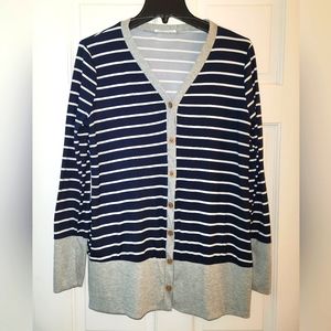 Womens Navy & White Stripped Cardigan Size Large